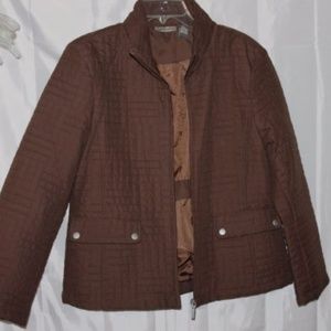 Jane Ashley brown quilted zip front jacket sz M